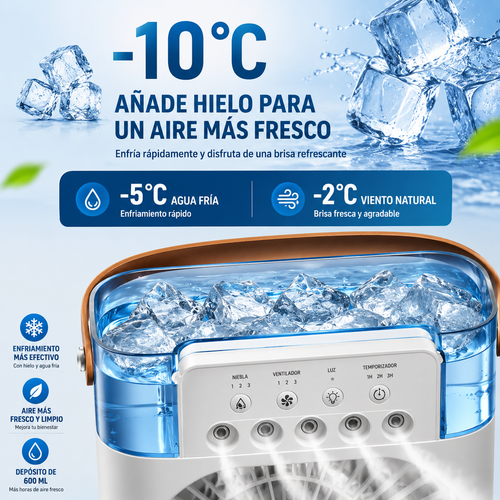 Ventilador 3 en 1 – Aire Frío, Humidificador y Luz LED